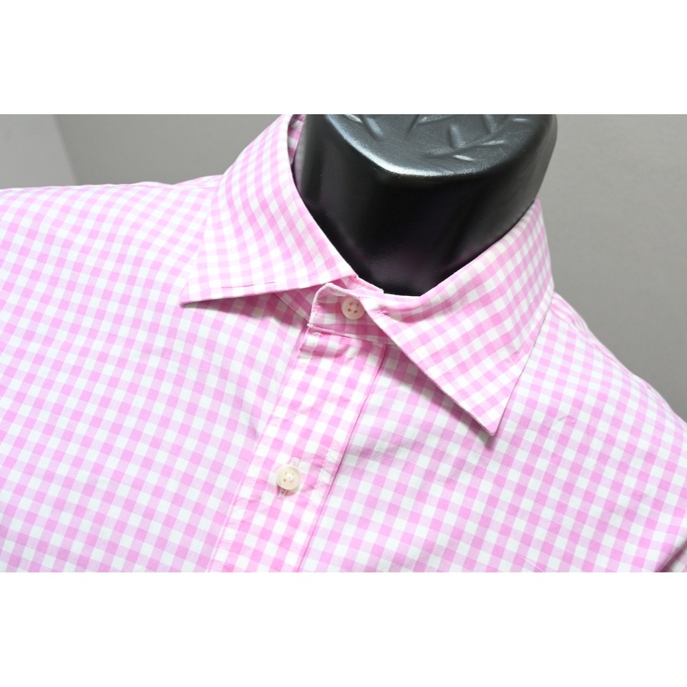 Sid Mashburn Dress Shirt Men Large Pink Plaid Gingham Long Sleeve Spread Collar